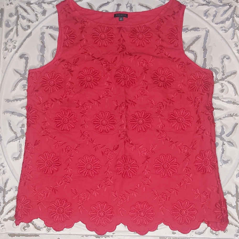 Talbots Red Floral Embellished Sleeveless Top Medium - Picture 12 of 14